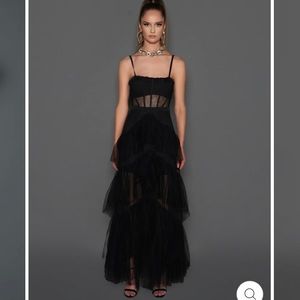 BLACK SHEER PANEL CORSET TULLE MAXI DRESS GUILTY OF GLAM